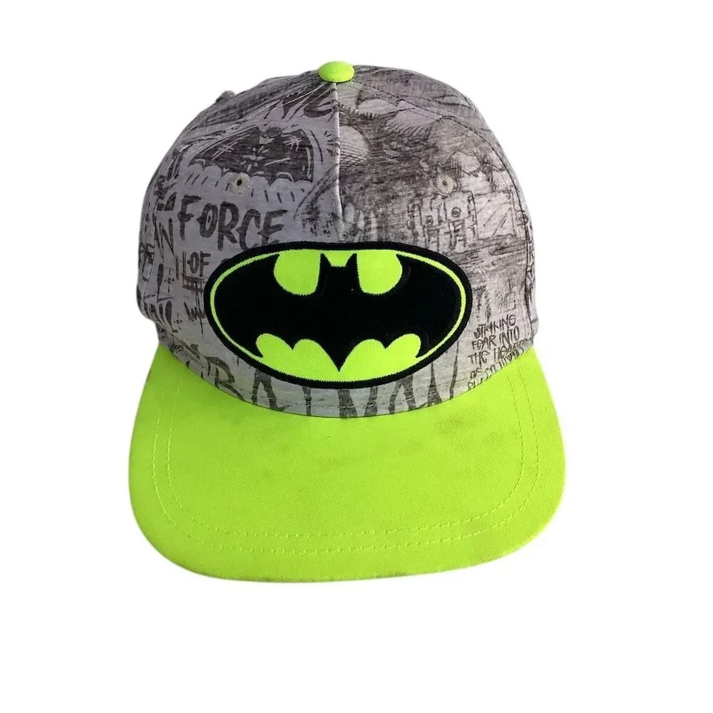 Batman Youth Snapback‎ Hat Neon Yellow Brim Adjustable Comic Graphic